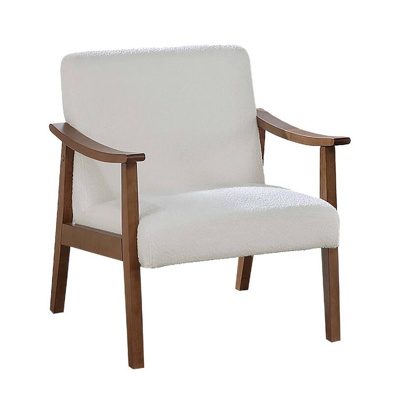 Onile Classic Accent Chair, White Wool Fabric, Wood, Foam Cushions