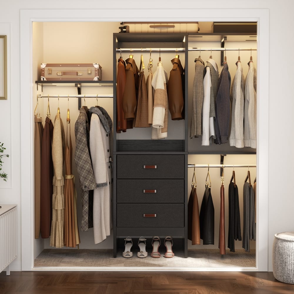 5FT Closet System with 3 Fabric Drawers, DIY Closet Organizer with Adjustable Hanging Rods