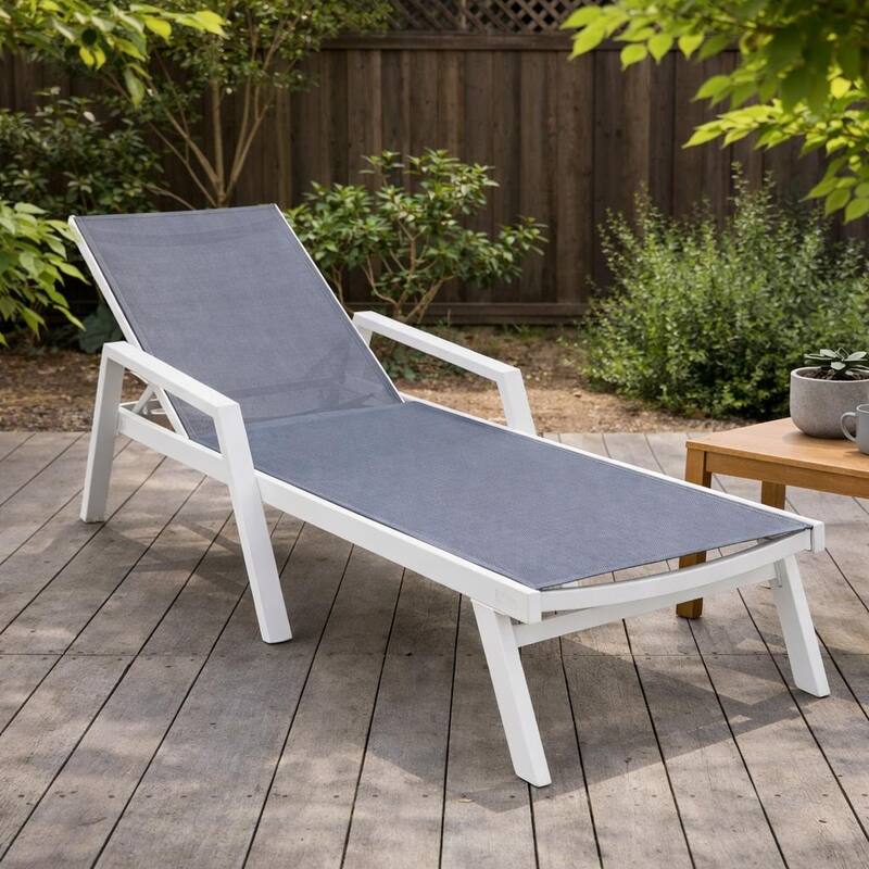Marlin Rust-Resistant Aluminum Chaise Lounge - Adjustable 4-Position Outdoor Tanning Chair with Armrests