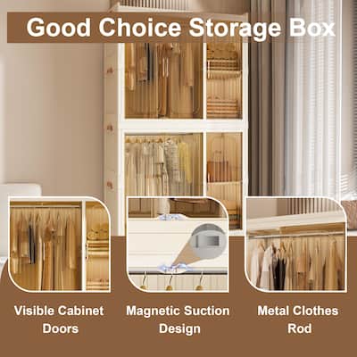 Portable Wardrobe Closet Organizer,Clothes Dresser,9 Magnetic Doors-9 Cubes&2 Hanging Rod,6 pcs hangers,Baby Wardrobe Cabinet