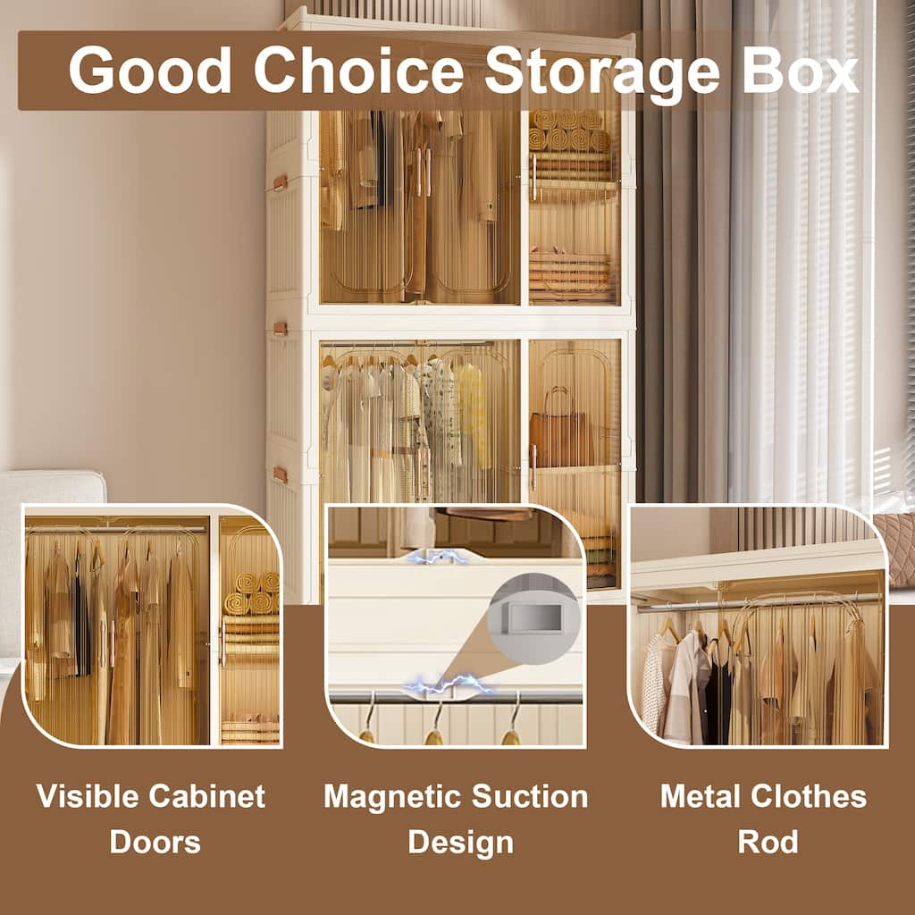 Portable Wardrobe Closet Organizer,Clothes Dresser,9 Magnetic Doors-9 Cubes&2 Hanging Rod,6 pcs hangers,Baby Wardrobe Cabinet