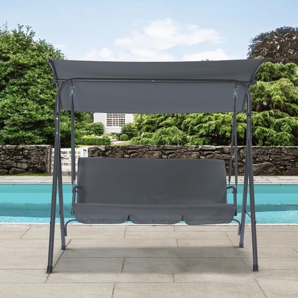 slide 1 of 11, 3-Person Patio Glider Swing Chair With Stand and Convertible Canopy
