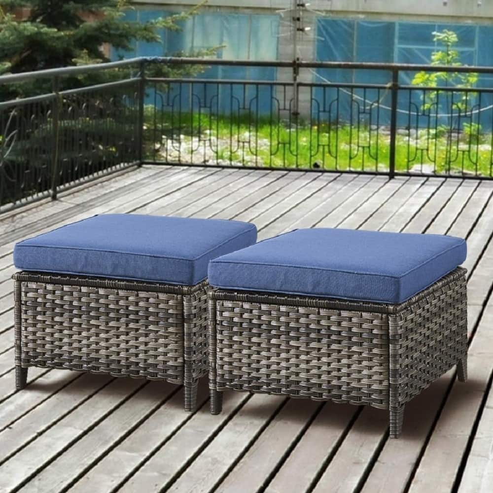 Gymojoy Outdoor Durable Wicker Ottomans with Olefin Cushions