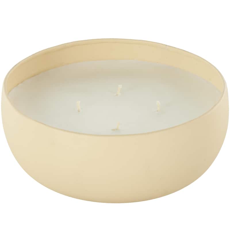 Metal Scented Textured 34oz 4 Wick Decorative Candle with White Wax - Beige, Black or Cream - Roche River Decor - Beige - Rose Blossom & Sandalwood Scented