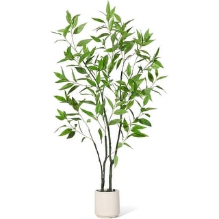 6 FT Artificial Eucalyptus Tree with Round Leaves,Realistic Fake Indoor Outdoor Plant in White Pot