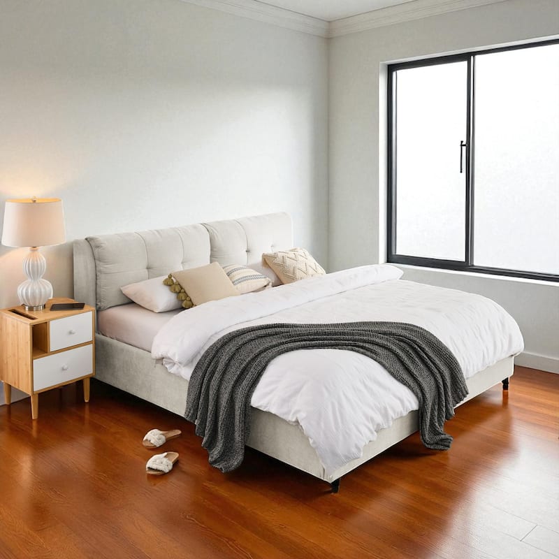 Queen/King Size Upholstered Hydraulic Storage Platform Bed with Chenille Fabric and Integrated Headboard