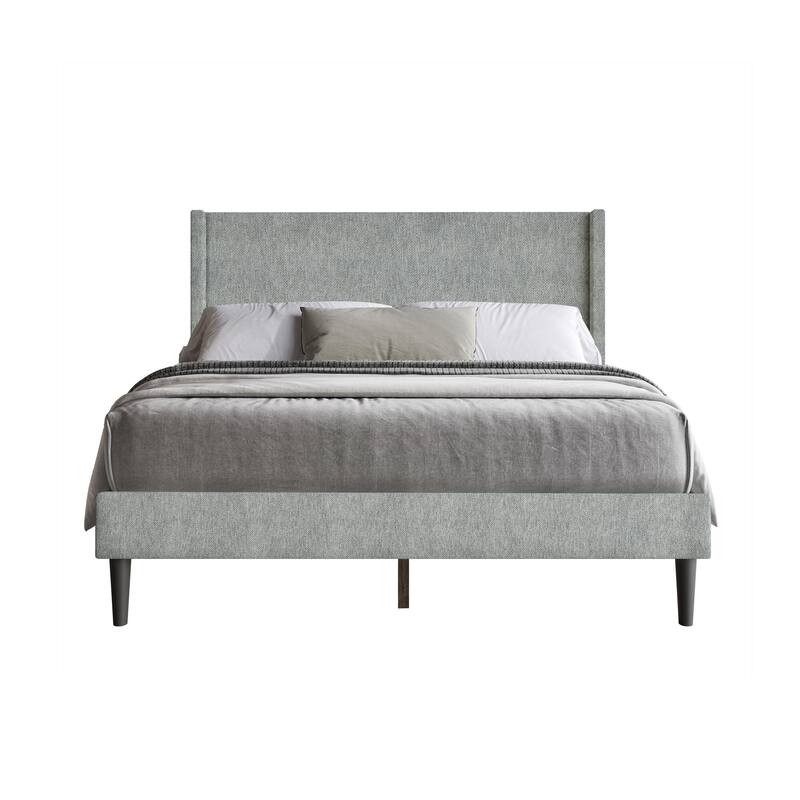 Clayfell Bangor Upholstered Wingback Platform Bed, Linen, No Box Spring Required - Full - Light Grey