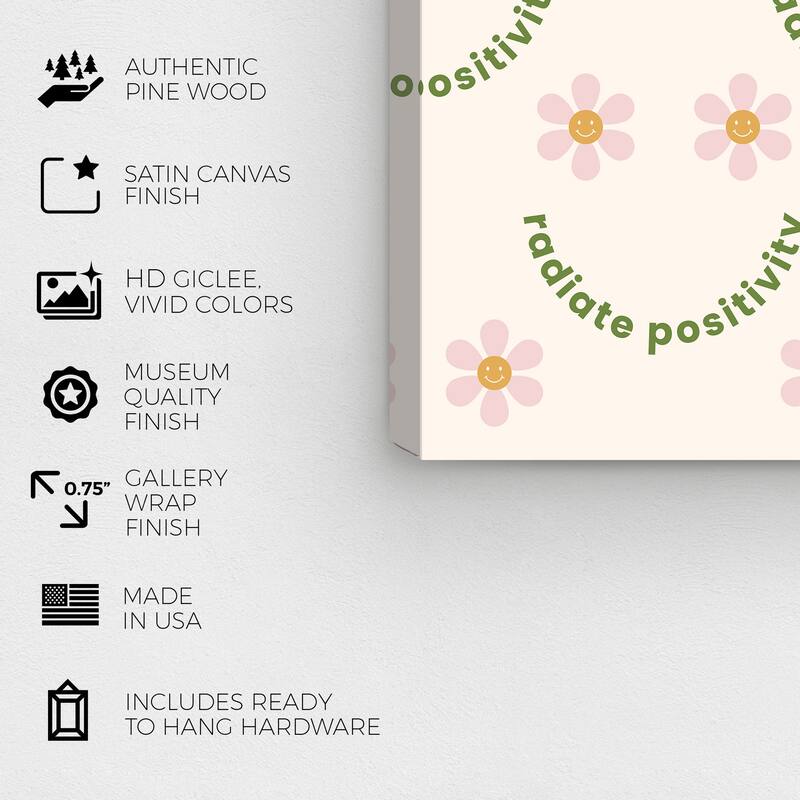 Wynwood Studio Canvas Typography and Quotes Radiate Positivity Smile White Modern & Contemporary Wall Art Canvas Print