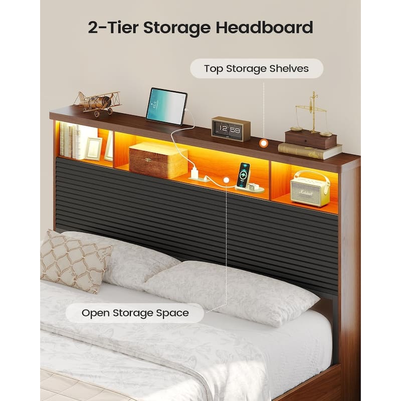 Bed Frames 4 Storage Drawers Storage Headboard Charging Station Metal Slats
