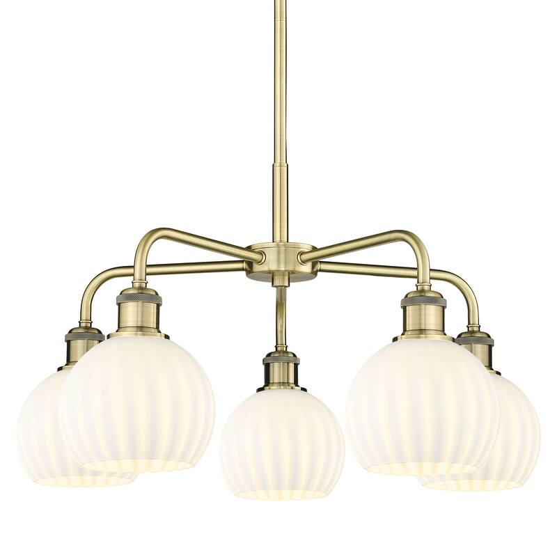 Innovations Lighting 516-5C-14-24-White Venetian-Indoor Chandelier - Antique Brass / White Venetian