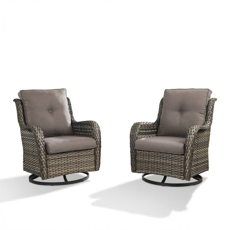 Pocassy Outdoor Wicker Glider Swivel Club Chairs (Set of 2) - Mix Grey