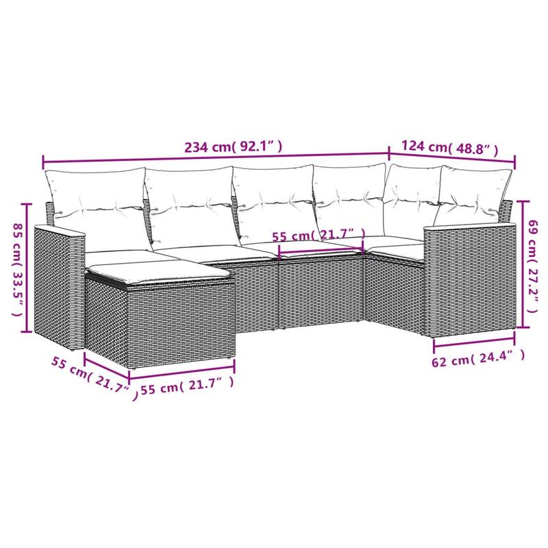 vidaXL Patio Sofa Set with Cushions Outdoor Conversation Furniture Poly Rattan - 24.4x 24.4x 27.2