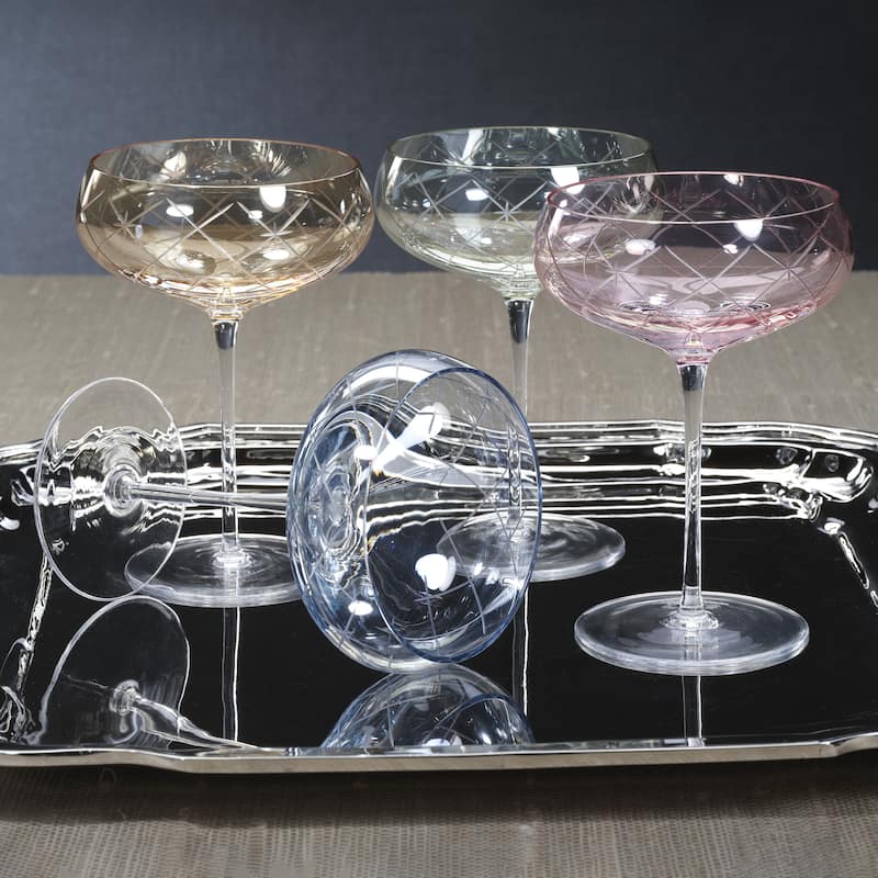 Audrey 4-Piece Set Hand Etched Coupe Glasses