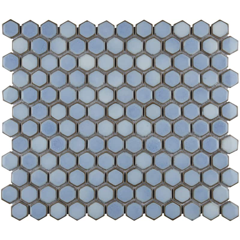 Merola Tile Hudson 1" Hex Frost Blue 11-7/8" x 13-1/4" Porcelain Mosaic Floor and Wall Tile