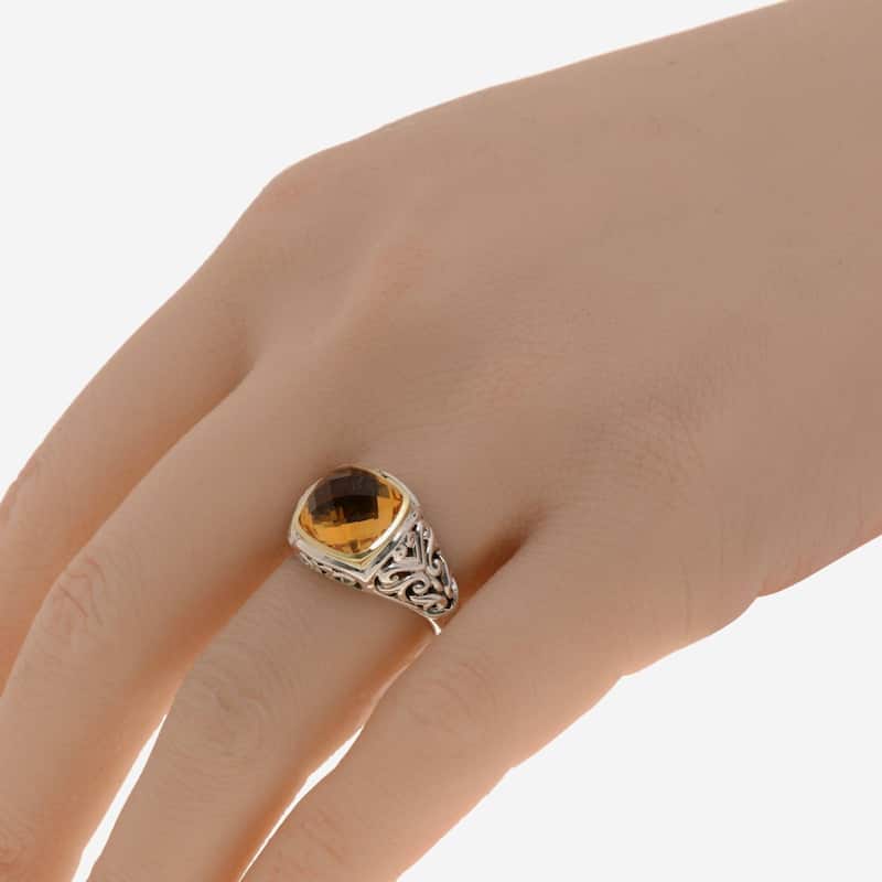 Charles Krypell Sterling Silver and 18K Yellow Gold, Citrine Gemstone Ring Sz. 6.5