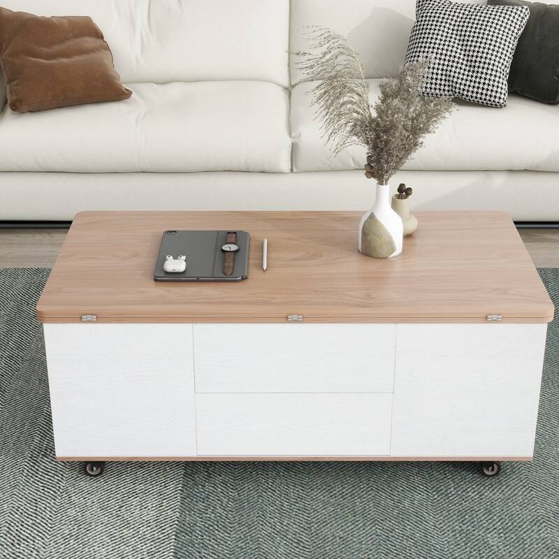 Lift Top Coffee Table with 3 Drawers in Walnut