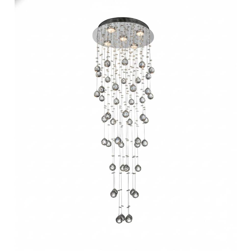 5-Light Chrome Chandelier With Clear Hanging Crystal Balls