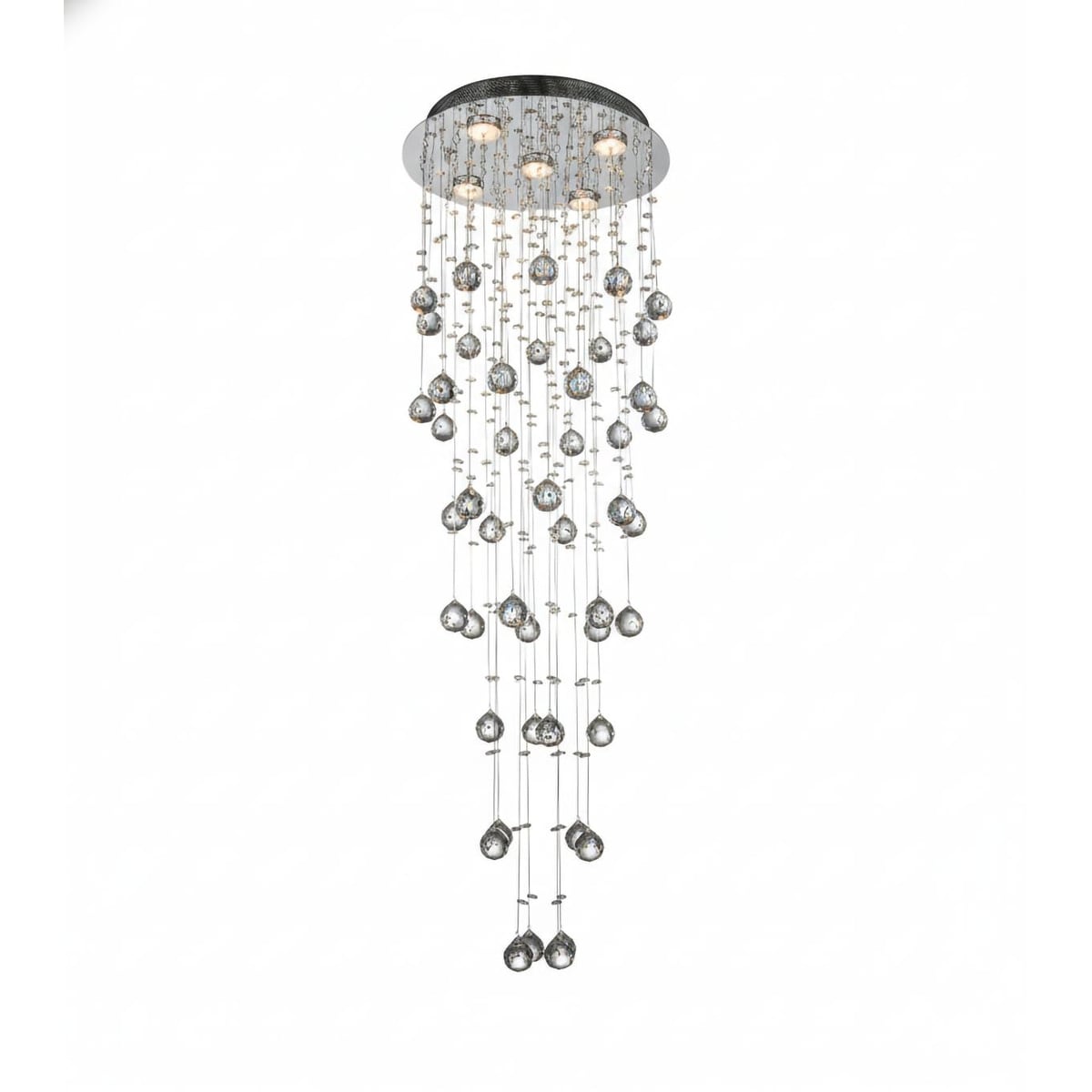 Modern 5-Light Chrome Chandelier With Clear Hanging Crystal Balls