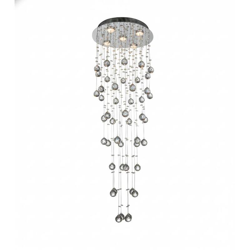 5-Light Chrome Chandelier With Clear Hanging Crystal Balls