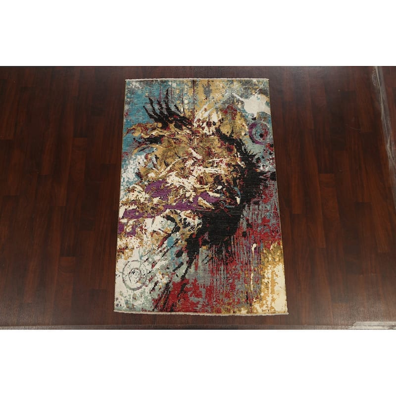 Wool/ Silk Vegetable Dye Abstract Oriental Modern Area Rug Handmade - 4'1" x 6'4"