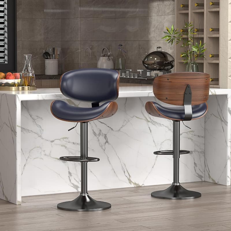 Bar Stools Adjustable Height Swivel Faux Leather Armless Barstools