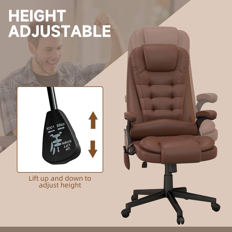 Brown Massage Desk Chair Gaming Chair with Wheels, Stylish Computer Chair Office Chair with Heat and High Back