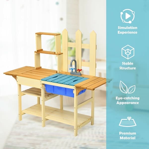 Details about   Kids Play Wooden Pretend Cook Kitchen Set Natural Toy Cart Indoor Outdoor NEW