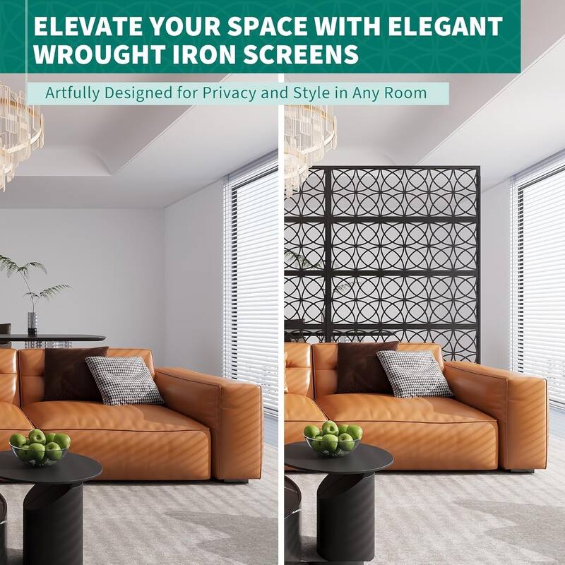 1pcs 72 in H x 46 in W Metal Privacy Screen Panel Freestanding Rust-Resistant Outdoor Divider Leaf Style