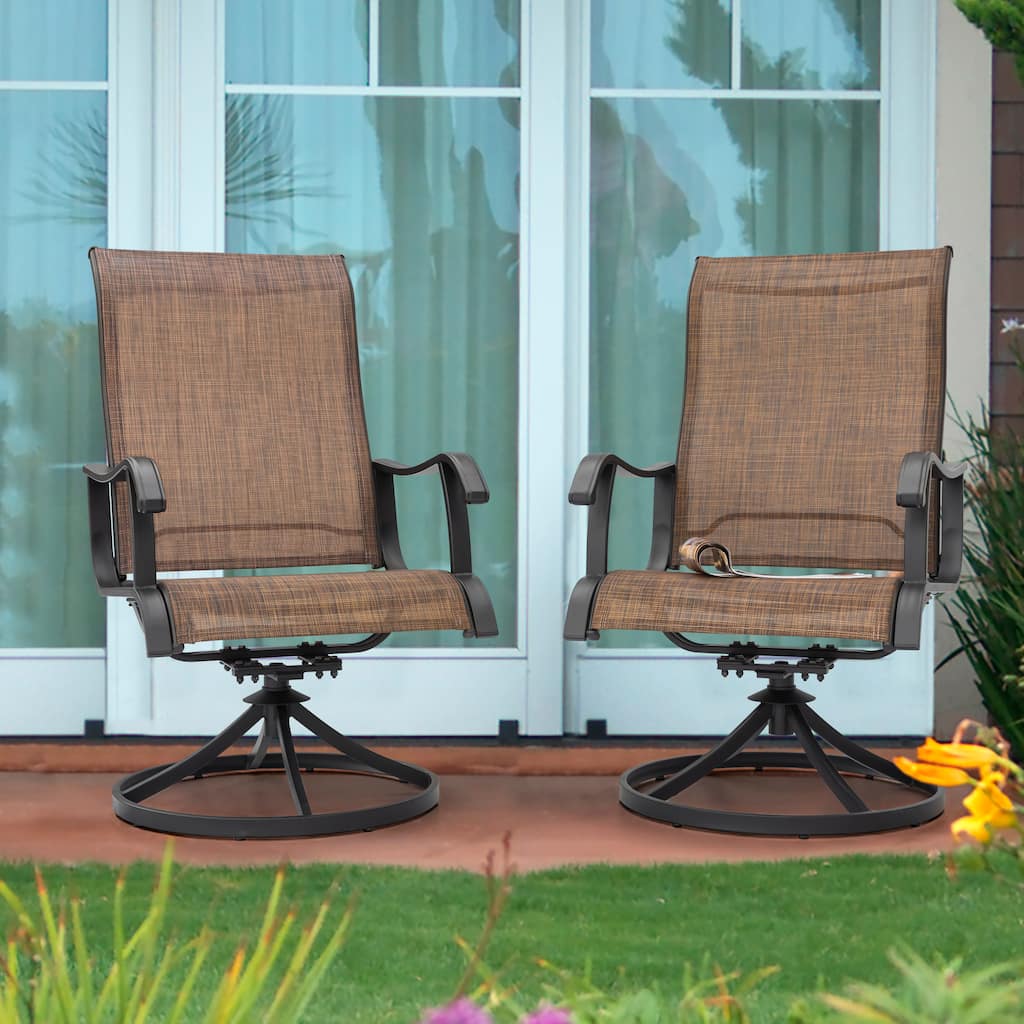 Patio 2-Piece Textilene Dining Chairs, Smooth 360-Degree Swivel, Brown