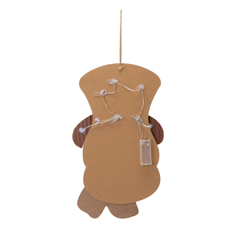 Glitzhome 19"H Lighted 3D Wooden Metal Snowman Christmas Wall Hanging Decor