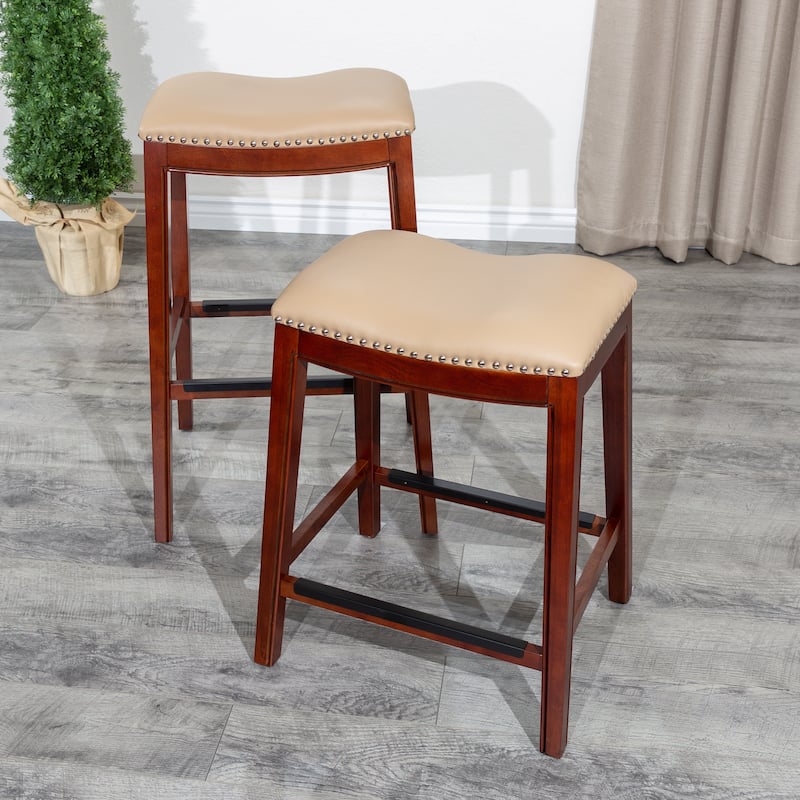 Bar Stool, Bone Leather Seat - Beige