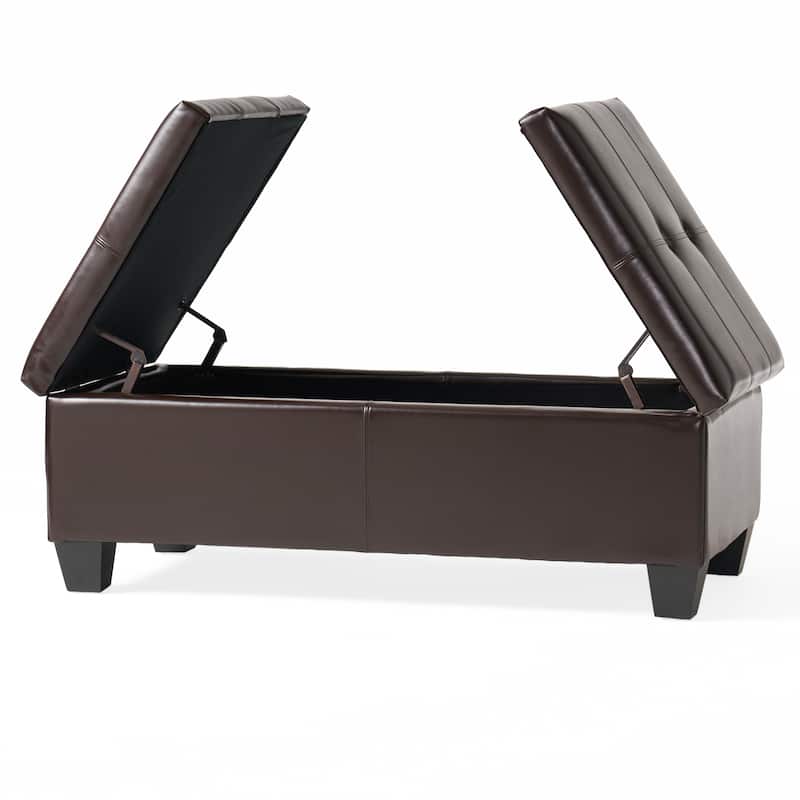 Roomfitters Large Storage Ottoman with Double Lift Top, Upholstered Coffee Table Bench, Brown