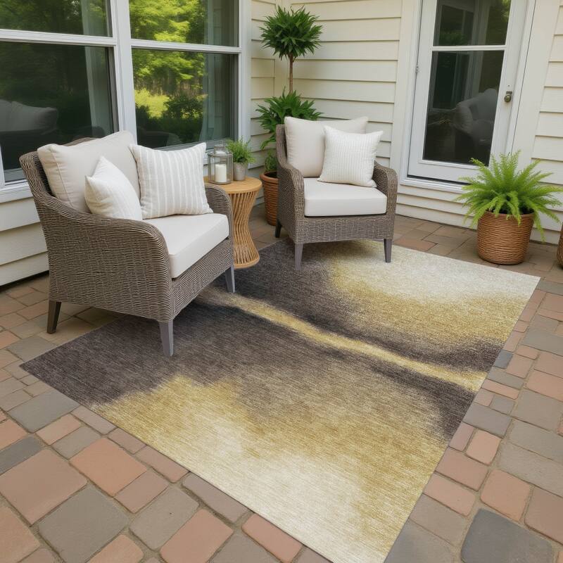 Machine Washable Indoor/ Outdoor Modern Landscape Chantille Rug - Honey - 5' x 7'6"