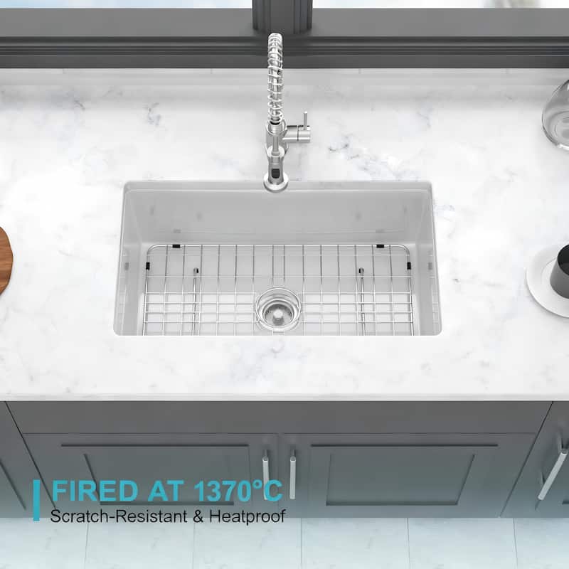 Undermount Single Bowl Fireclay Kitchen Sink - Dual Mount White Porcelain Fireclay Rectangular Deep Single Bowl Sink Basin