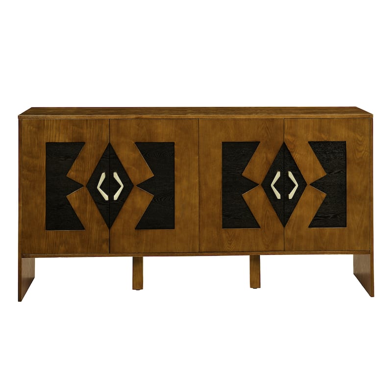 Roomfitters 60" Sideboard Buffet Cabinet, Mid Century Modern, Geometric Pattern Storage TV Console