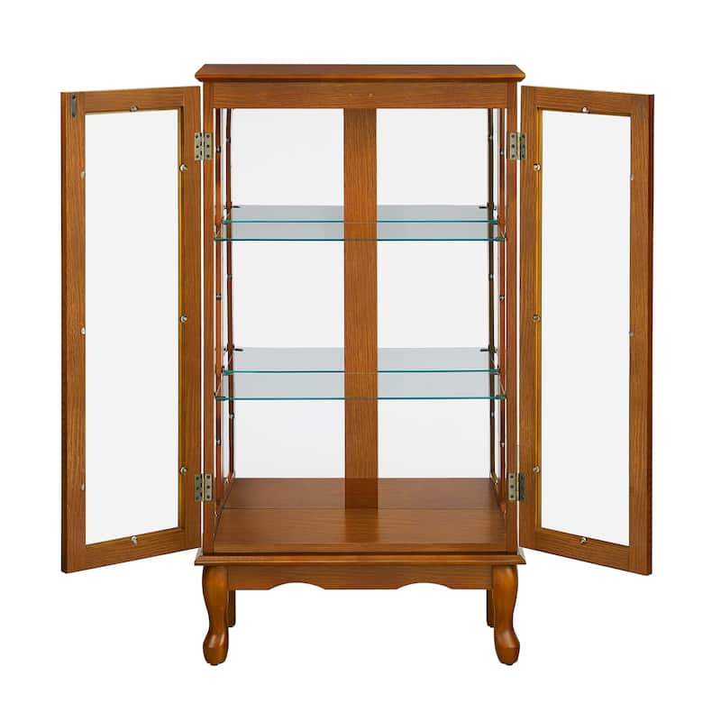 Lighted Curio Display Cabinet with Adjustable Shelves and Mirrored Back Panel