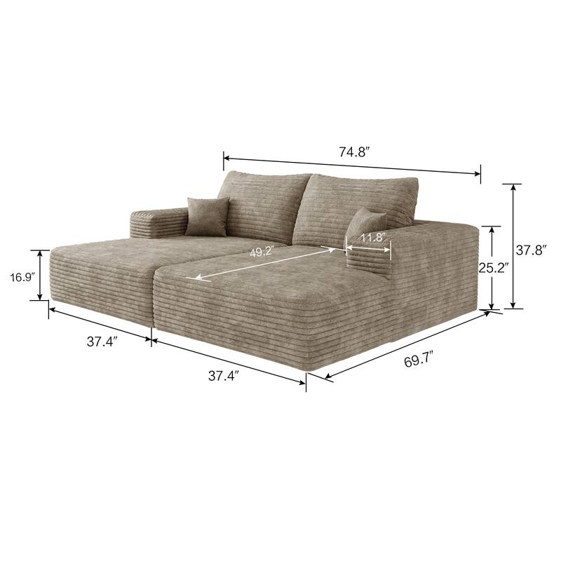 Floor Standing Modular Sleeper Sofa Bed Corduroy Double Chaise Lounger