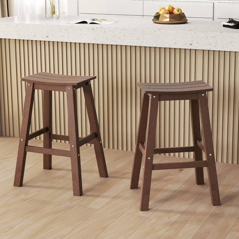 Gymax 29'' Patio Bar Stool Set of 2 w/ Curved Seat & Footrests for