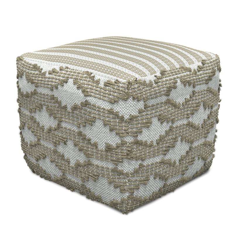 WYNDENHALL Rowan Hand Woven Cotton/Jute Square Pouf Ottoman in Natural and White