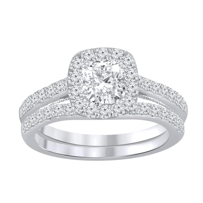 Auriya 1 3/4ctw Cushion-cut Halo Diamond Engagement Ring Set 14k Gold - White - 7.5