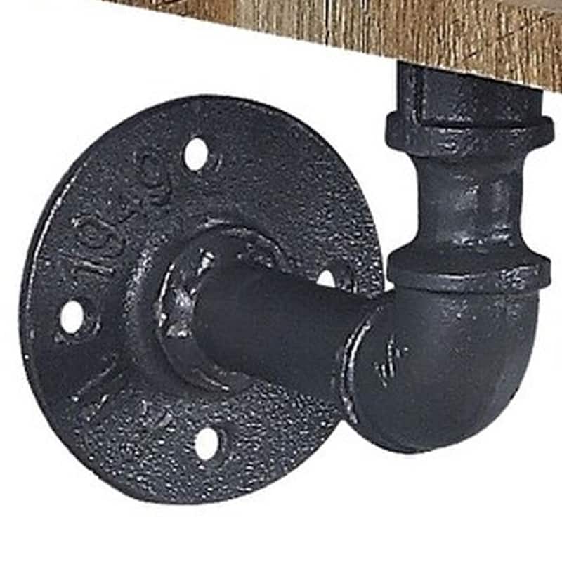 Ley 18 Inch Wood Wall Mount Shelf, Metal Pipe Design, Brown, Black