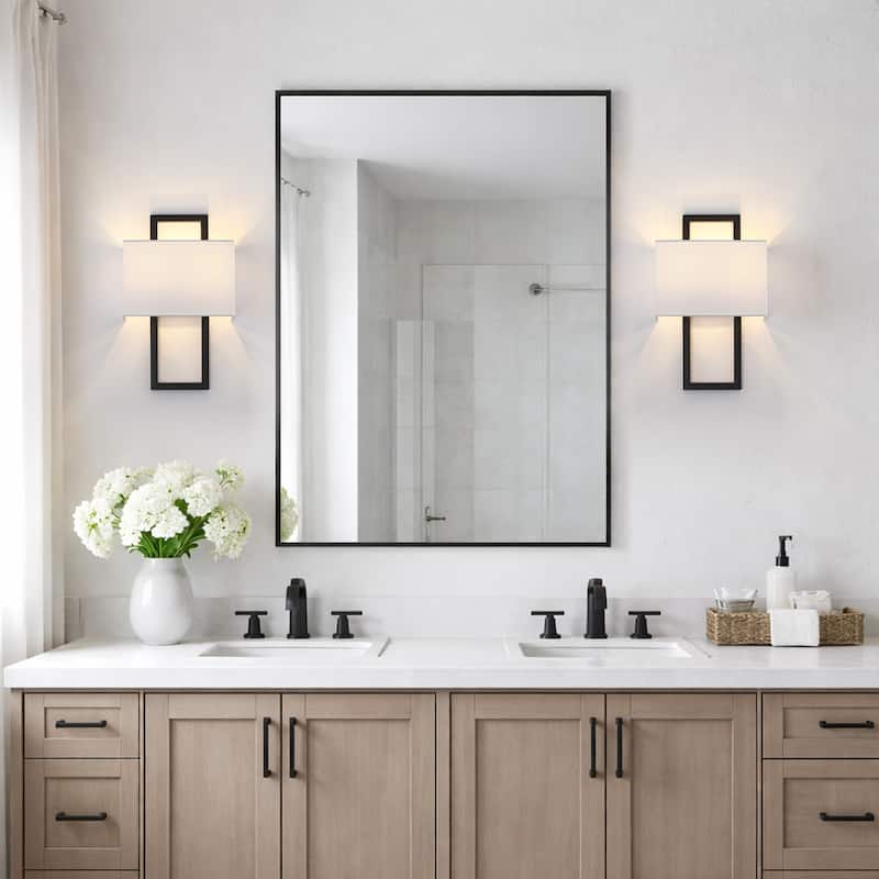 2-Light Wall Sconce with White Shade - 15.5 in. H