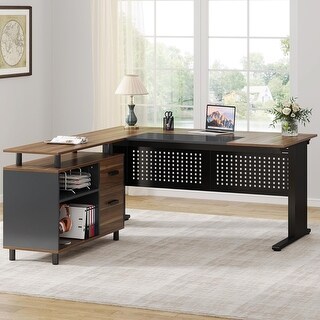L Shaped Executive Desk with File Cabinet - Bed Bath & Beyond - 43254428