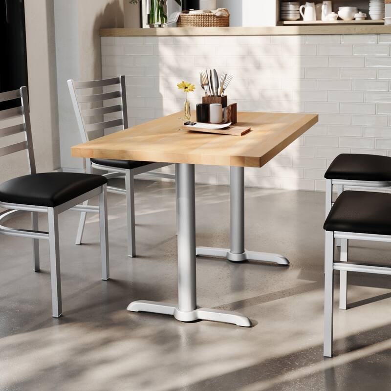 Rectangular Solid Wood Commercial Tabletop w/Two 22" x 22" Dining Height T-Bases - 30"W x 48"D x 29.5"H
