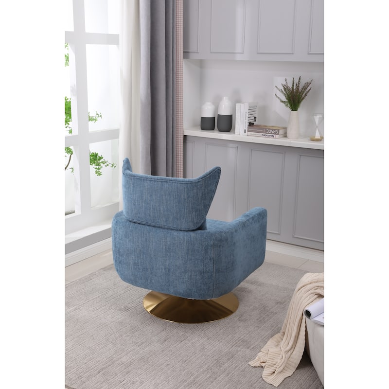 Blue Modern 29.9" Upholstered 360° Swivel Accent Chair with Iron Base and Pillow
