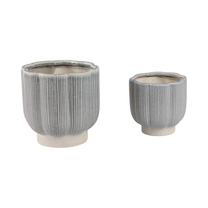 Stoneware Scallop Shaped Planters Decorative Containers (Set of 2) - 5.91" x 5.91" x 5.79"