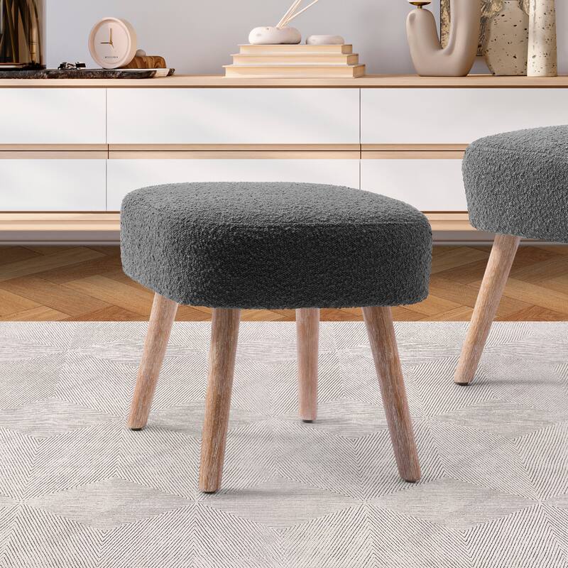 Boucle Polyester Upholstered Ottoman - Stain Resistant