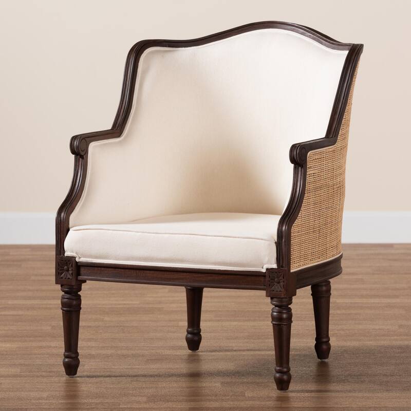 bali & pari Ornella Traditional French Beige Fabric and Dark Brown Finished Wood Accent Chair