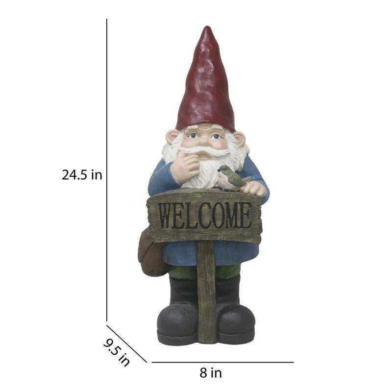 Gnome with Elf Hat Outdoor Welcome Garden Sign - 24.5"