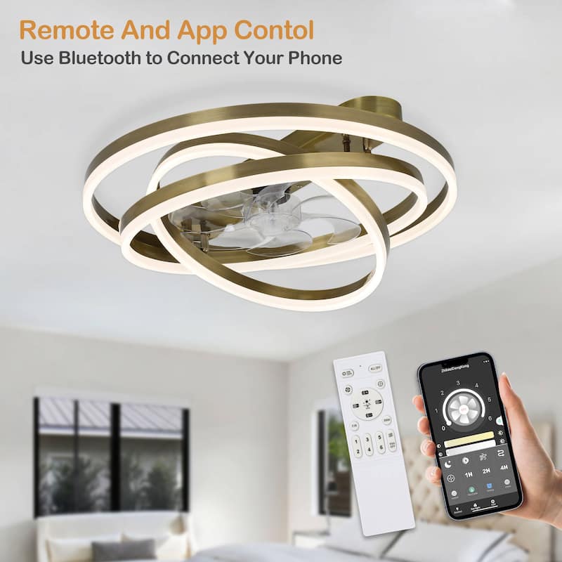 24" Adjustable Light Kit Flush Mount Ceiling Fan, 3 Color Tone CCT dimmable 6 Fan Speed, Remote & App Control for Bedroom - Bronze 